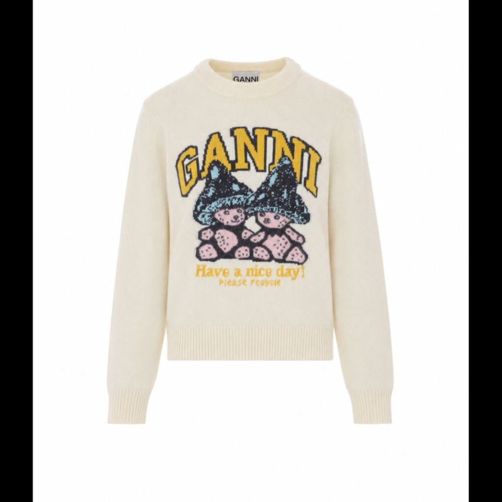 Ganni Women Teddy Mushroom Graphic Wool Sweater With Logo